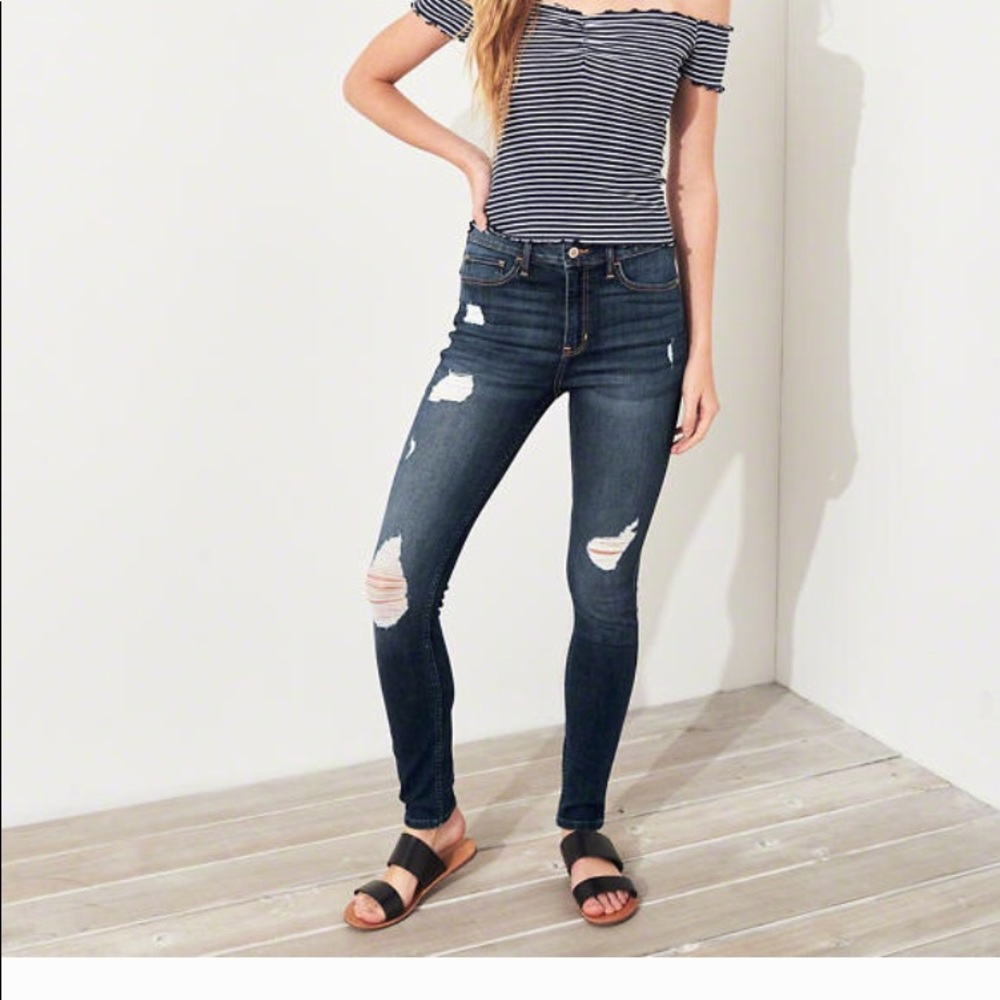 Blue high rise skinny jeans